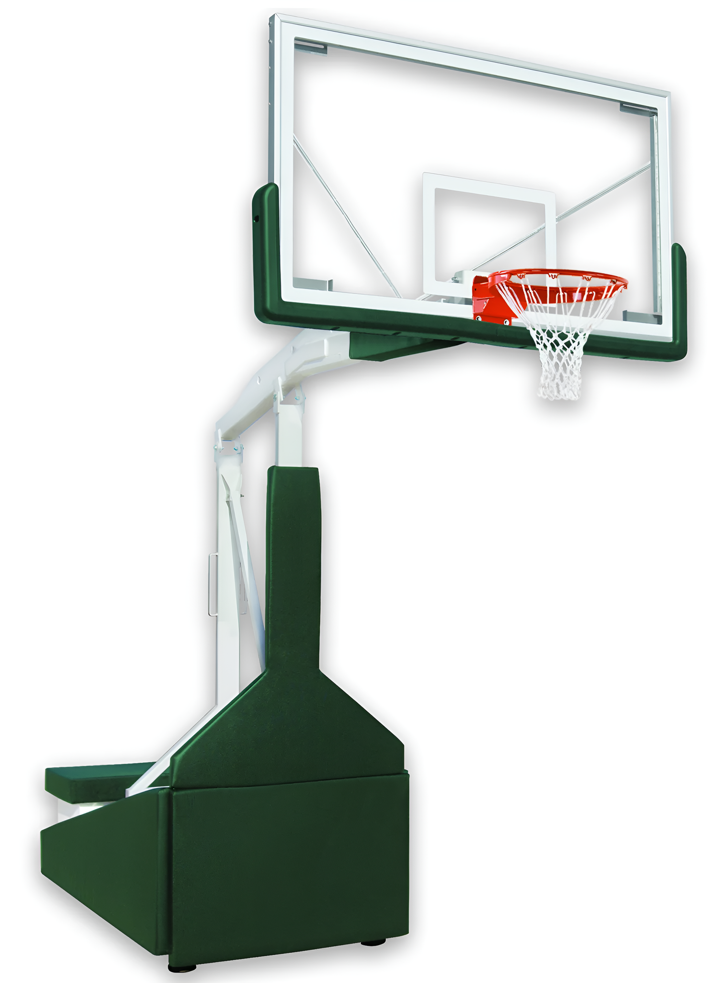 FIRST TEAM portable basketball hoop with adjustable backboard and base in green and white