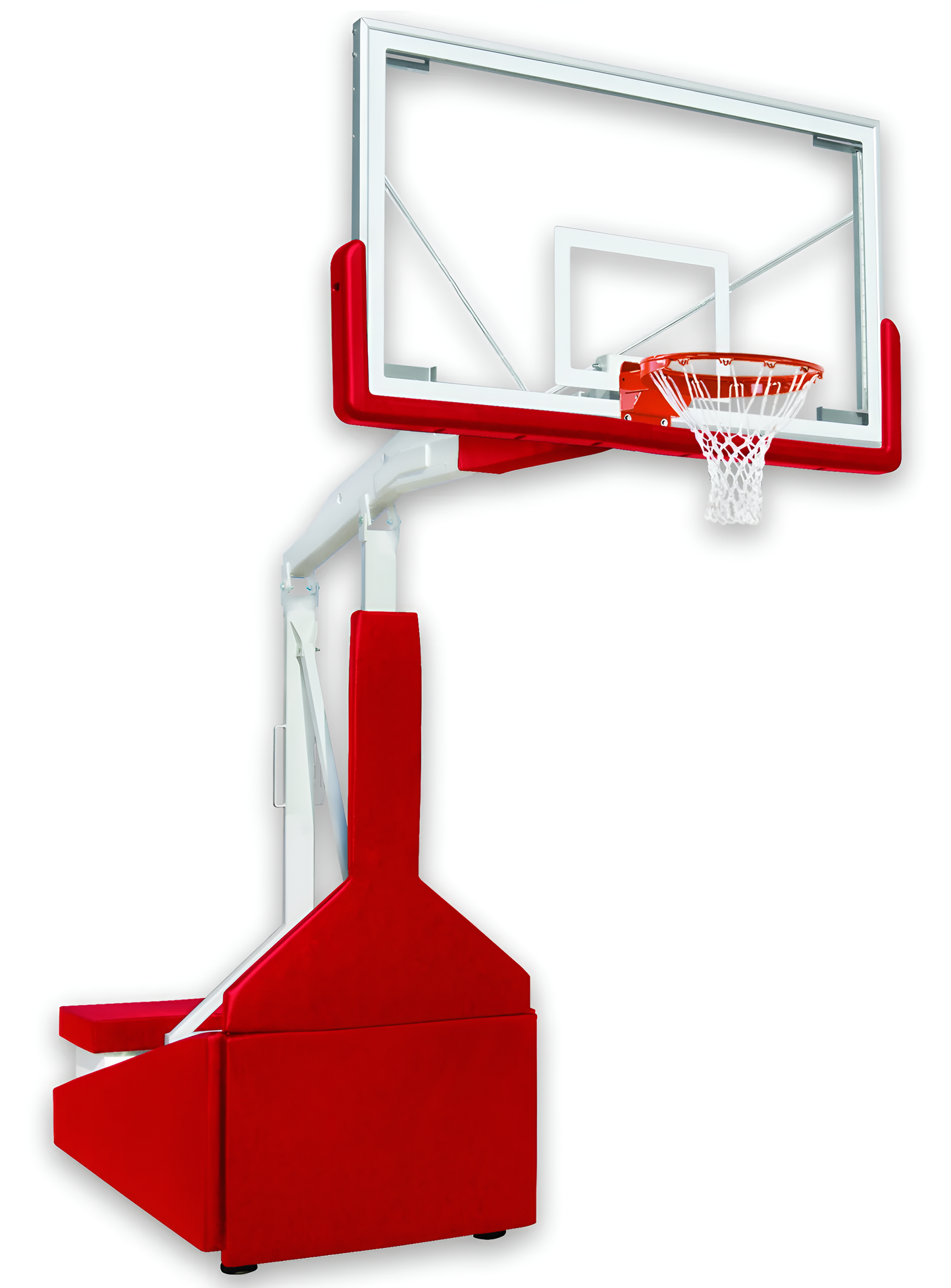 FIRST TEAM portable basketball hoop with clear backboard and red base for easy mobility