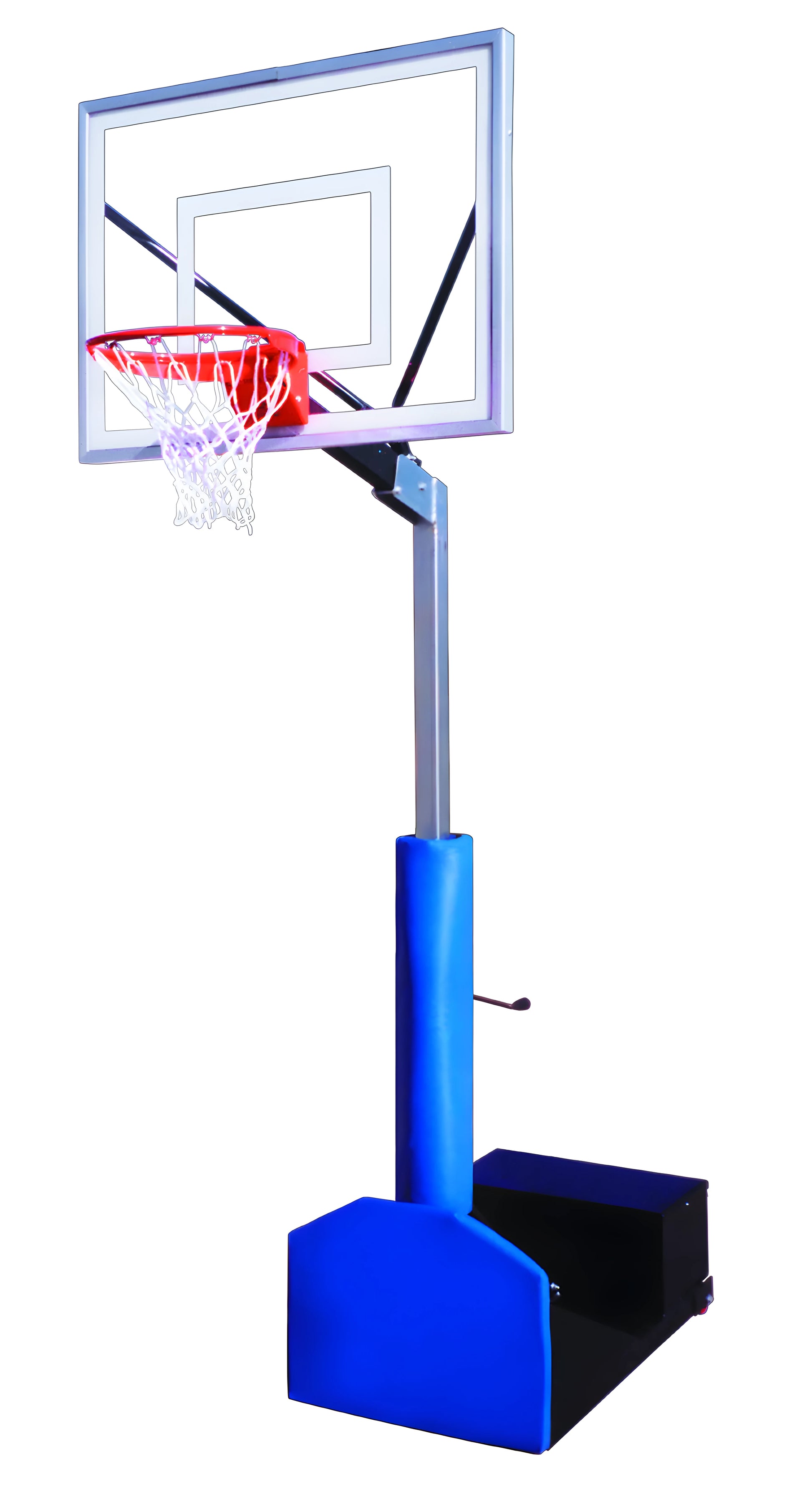 FIRST TEAM portable basketball hoop with adjustable height and clear backboard stand