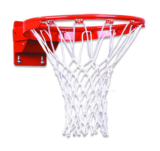 FIRST TEAM basketball hoop with durable red basketball rim and white net for indoor or outdoor use