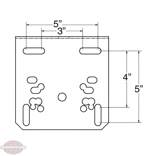 Technical drawing of a Jaypro basketball rim mounting plate with detailed measurements