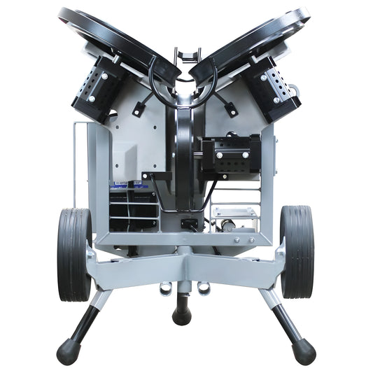Sports Attack Elite Pitching Machine featuring dual wheels and adjustable pitching heights for training