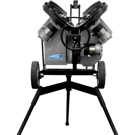 Sports Attack Pitching Machine with dual wheels for adjustable speed and accurate pitch delivery