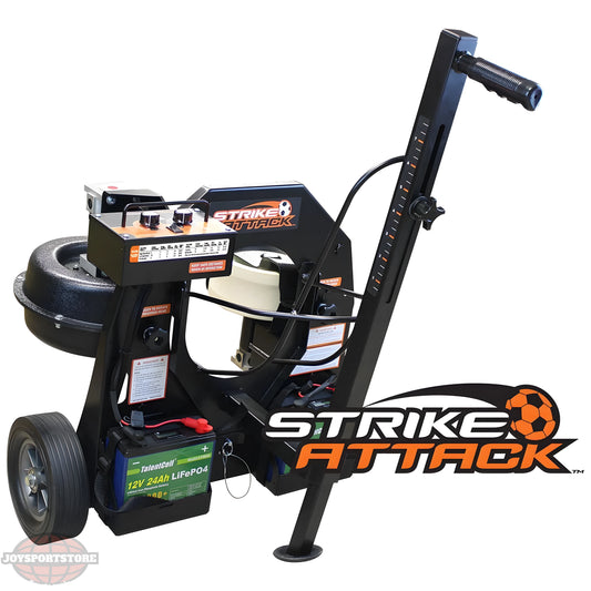 Sports Attack Soccer Machine designed for training, featuring adjustable settings and portable wheels
