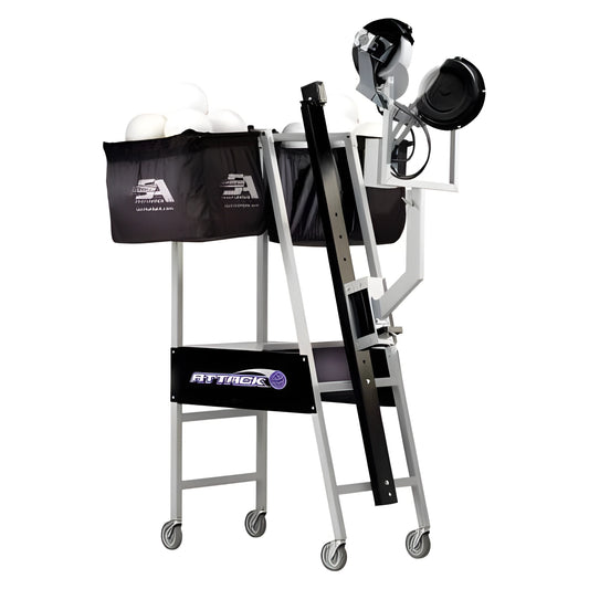 Sports Attack Volleyball Serving Machine on a sturdy cart with storage for multiple volleyballs