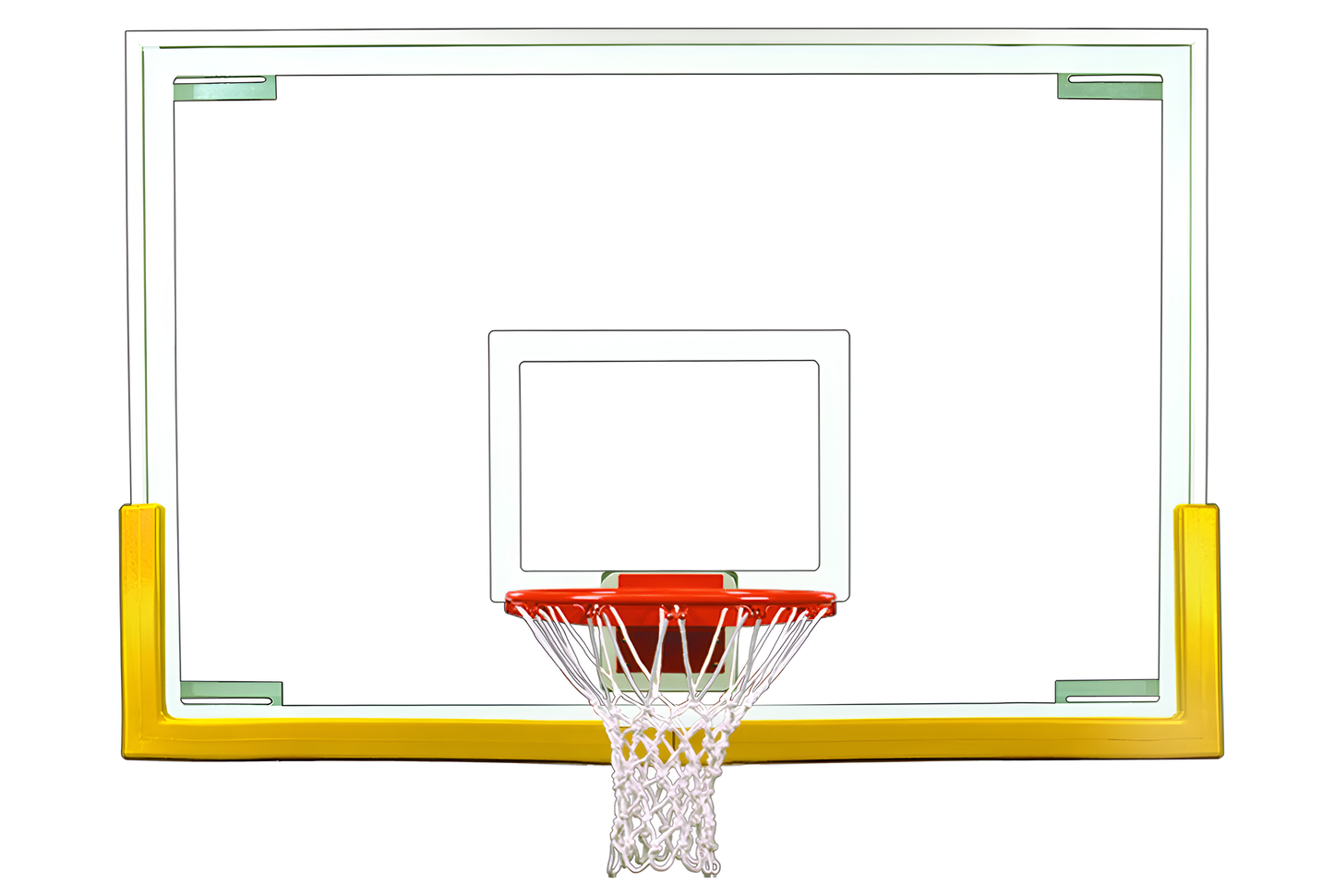 FIRST TEAM basketball backboard with clear acrylic board and orange rim with white net