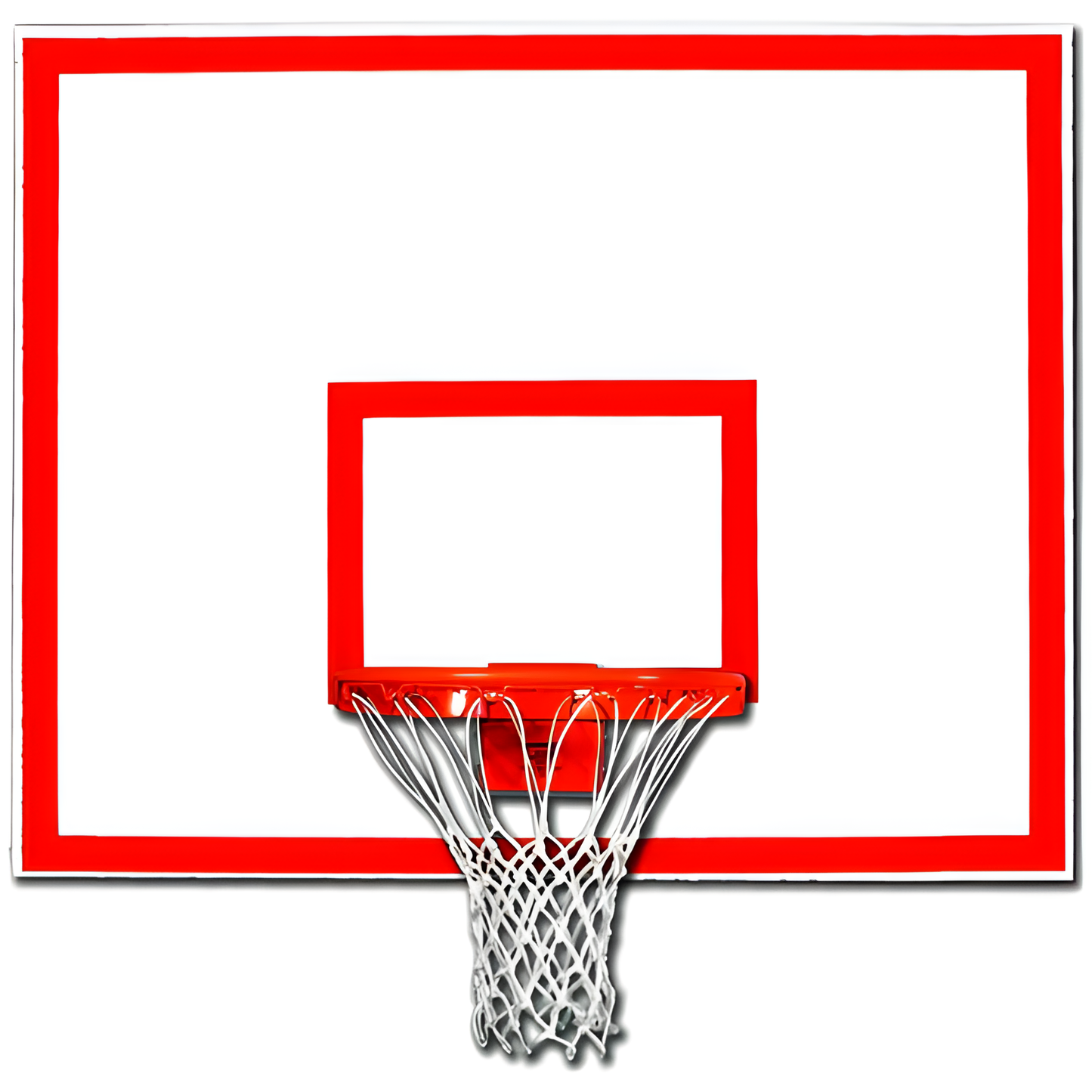 Gared basketball backboard with red border and white net for indoor or outdoor basketball games
