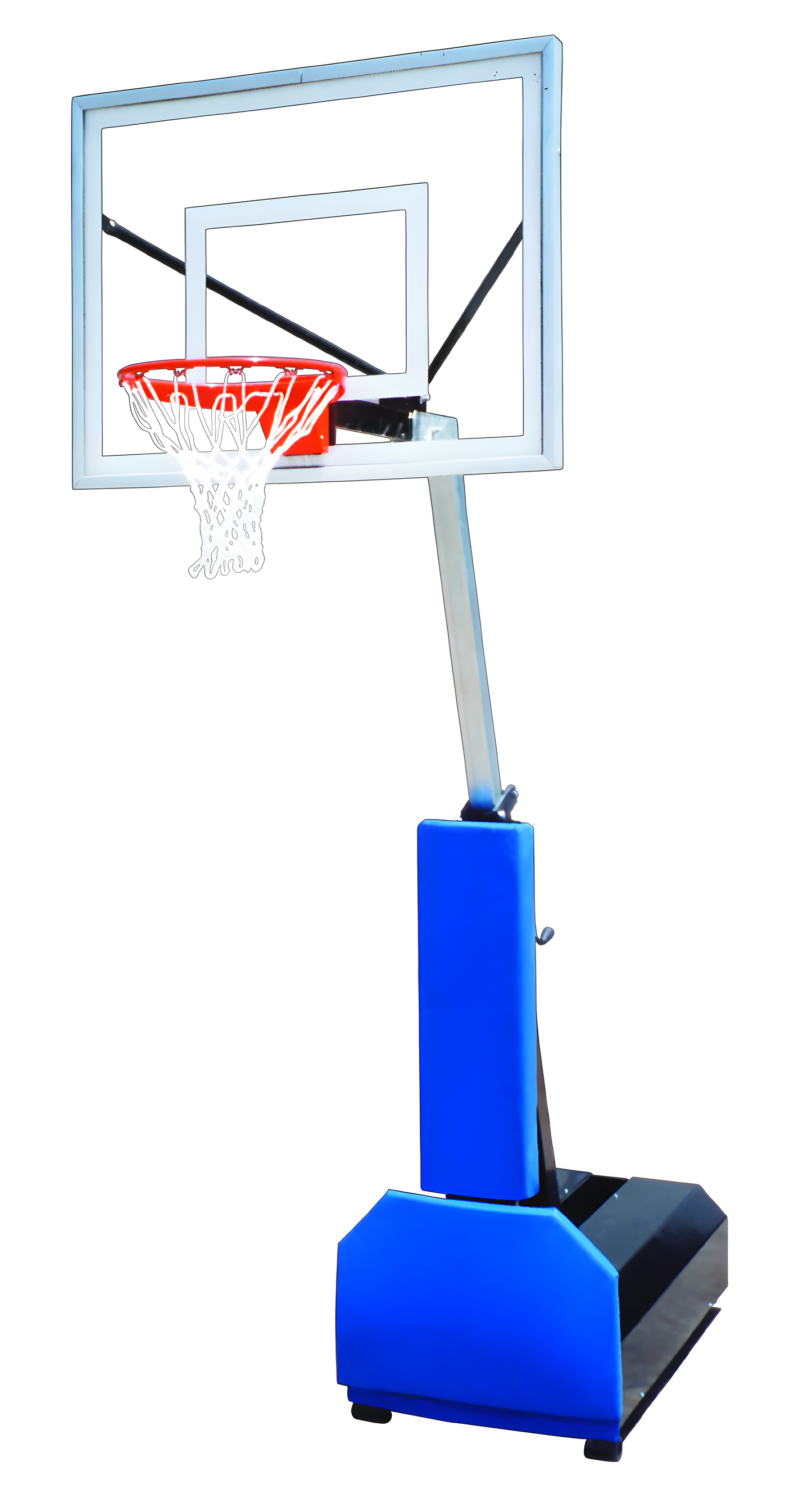 FIRST TEAM portable basketball hoop with transparent backboard and blue base stand