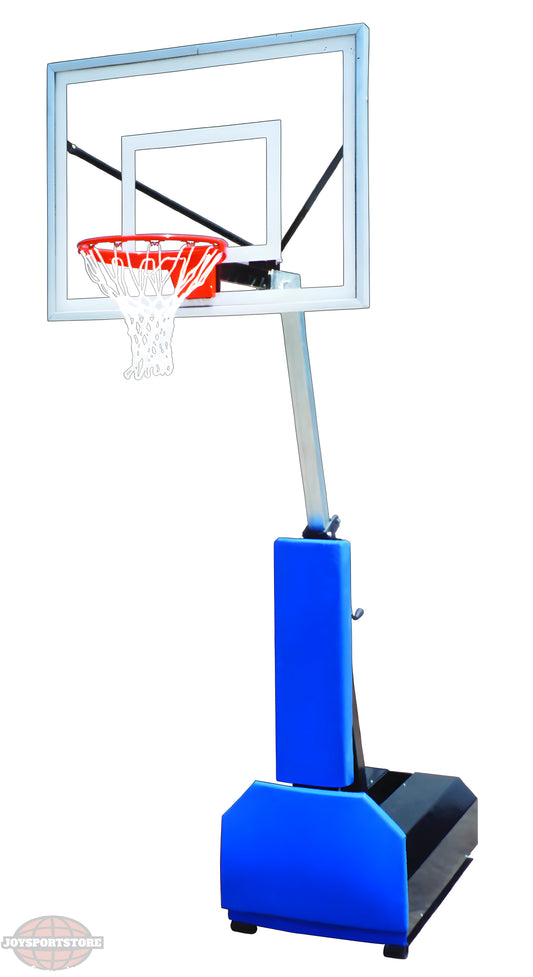 FIRST TEAM portable basketball hoop with transparent backboard and blue base stand