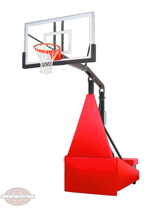 FIRST TEAM portable basketball hoop with clear backboard and red base for easy movement