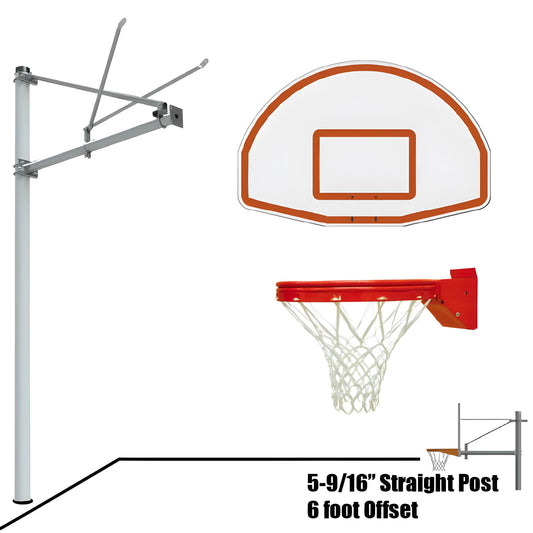 Jaypro Outdoor Basketball Hoop with 5-9/16 inch straight post and 6 foot offset for driveway or backyard play