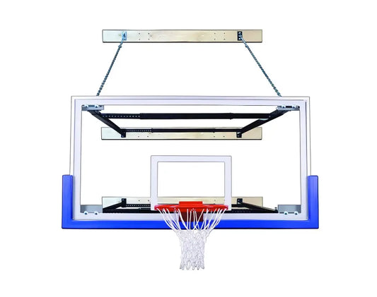 FIRST TEAM Wall Mount Basketball Hoop with clear backboard and blue padding for home court play