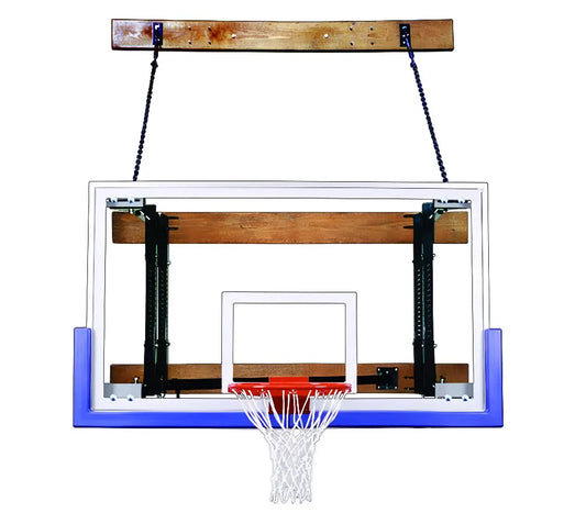 FIRST TEAM Wall Mount Basketball Hoop with clear backboard and blue padded bottom edge