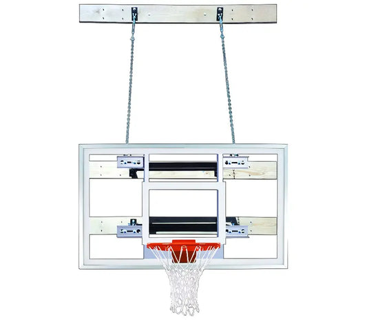 First Team wall mount basketball hoop with clear backboard and orange rim for indoor or outdoor use