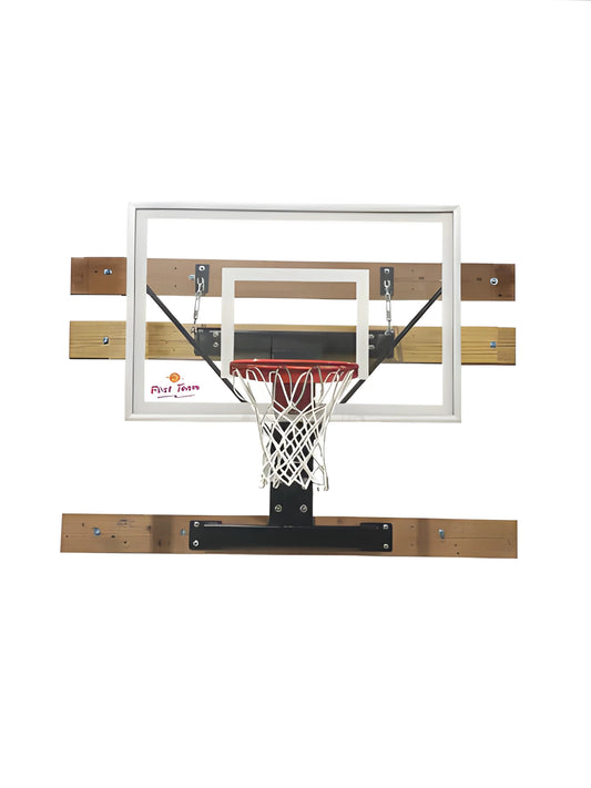 FIRST TEAM Wall Mount Basketball Hoop with clear backboard and white net for indoor play