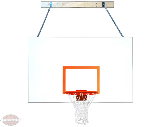 FIRST TEAM Wall Mount Basketball Hoop with clear backboard and orange rim hanging on wooden board