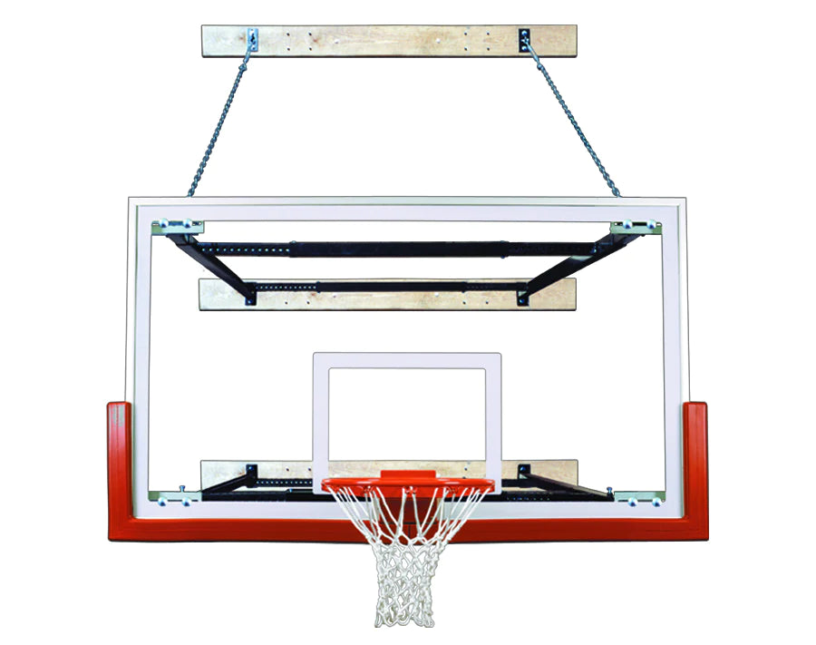 FIRST TEAM Wall Mount Basketball Hoop with clear backboard and red rim for indoor or outdoor use