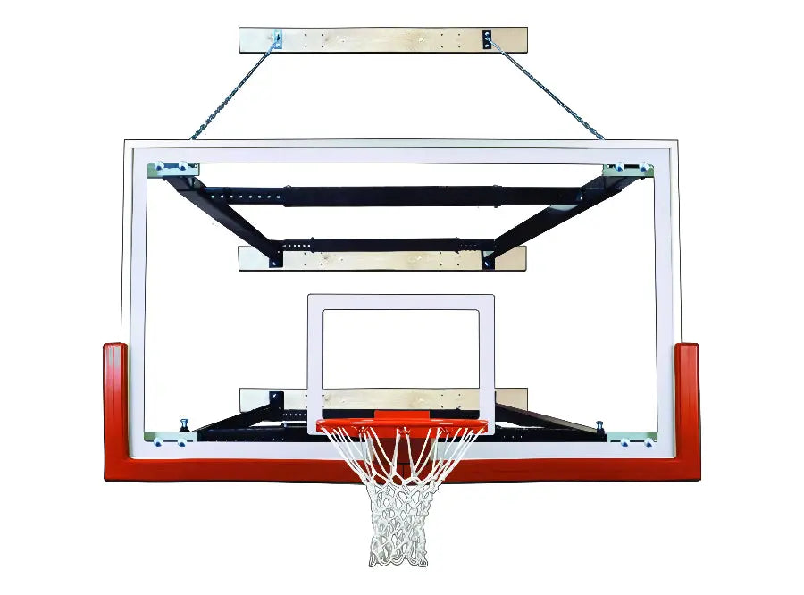 FIRST TEAM Wall Mount Basketball Hoop with durable glass backboard and red rim with net