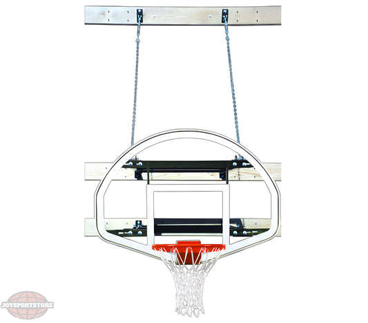 FIRST TEAM Wall Mount Basketball Hoop with clear backboard and orange rim hanging from chain