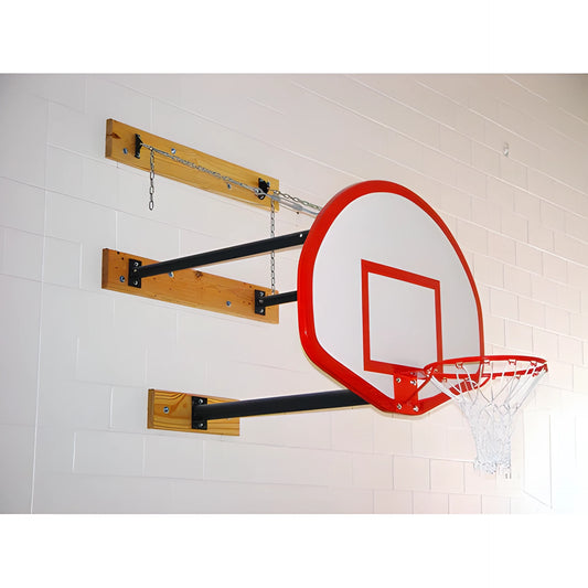 Gared Wall Mount Basketball Hoop with white backboard and red rim attached to indoor gym wall