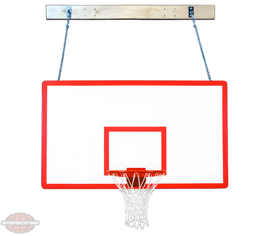 FIRST TEAM wall mount basketball hoop with red and white backboard and metal chain support