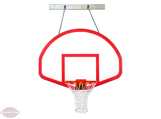 FIRST TEAM Wall Mount Basketball Hoop with red and white backboard and net for indoor or outdoor use