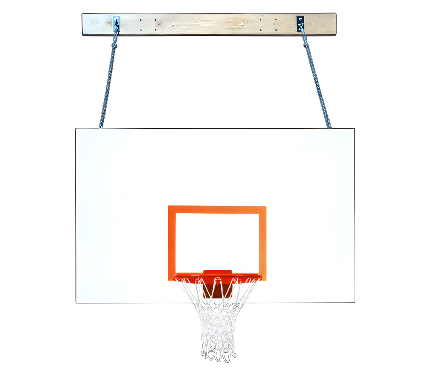FIRST TEAM Wall Mount Basketball Hoop with clear backboard and orange rim hanging from metal chains
