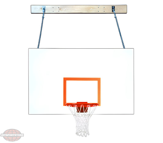 FIRST TEAM Wall Mount Basketball Hoop with clear backboard and orange rim hanging from metal chains