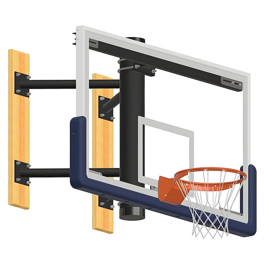 Jaypro Wall Mount Basketball Hoop with clear backboard and orange rim attached to wooden wall brackets