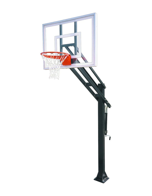 In ground black post with acrylic backboard and basketball goal