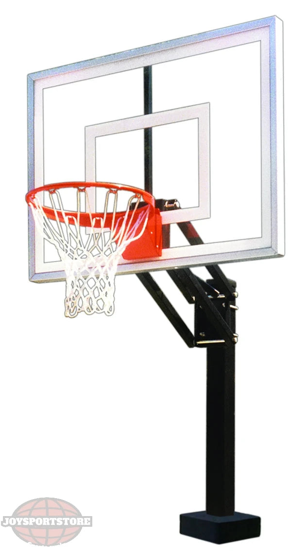 Poolside basketball goal with black pole and acrylic backboard