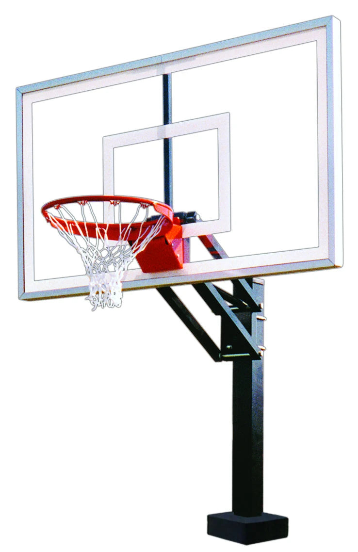 Poolside basketball goal with black pole and acrylic backboard