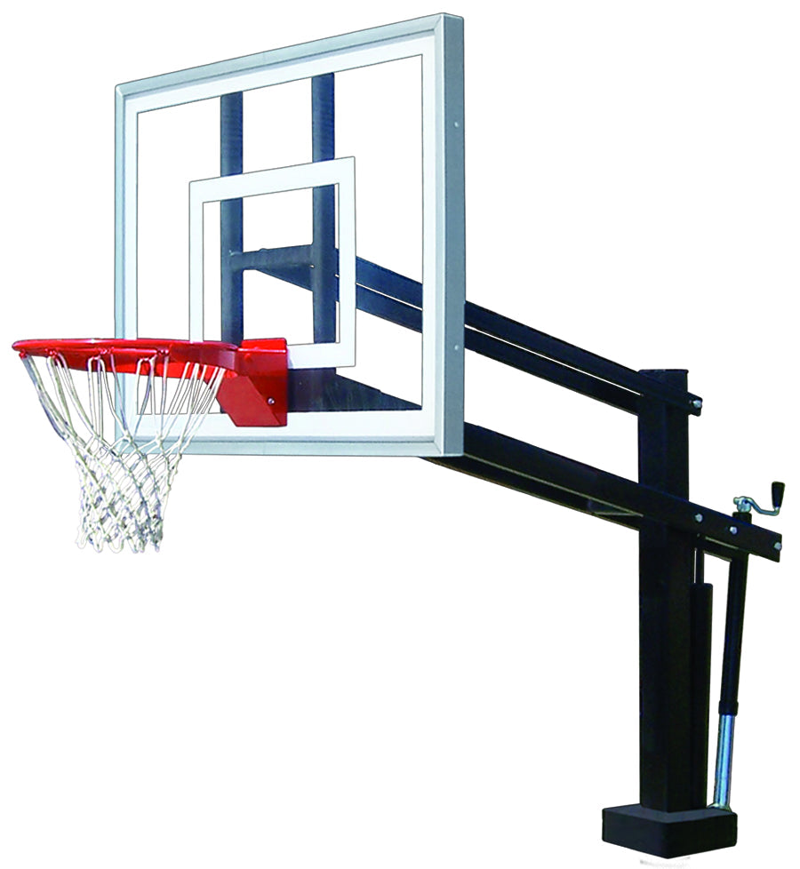 Poolside basketball goal with black pole and acrylic backboard