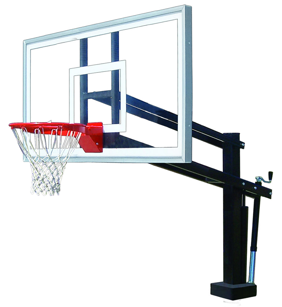 Poolside basketball goal with black pole and acrylic backboard