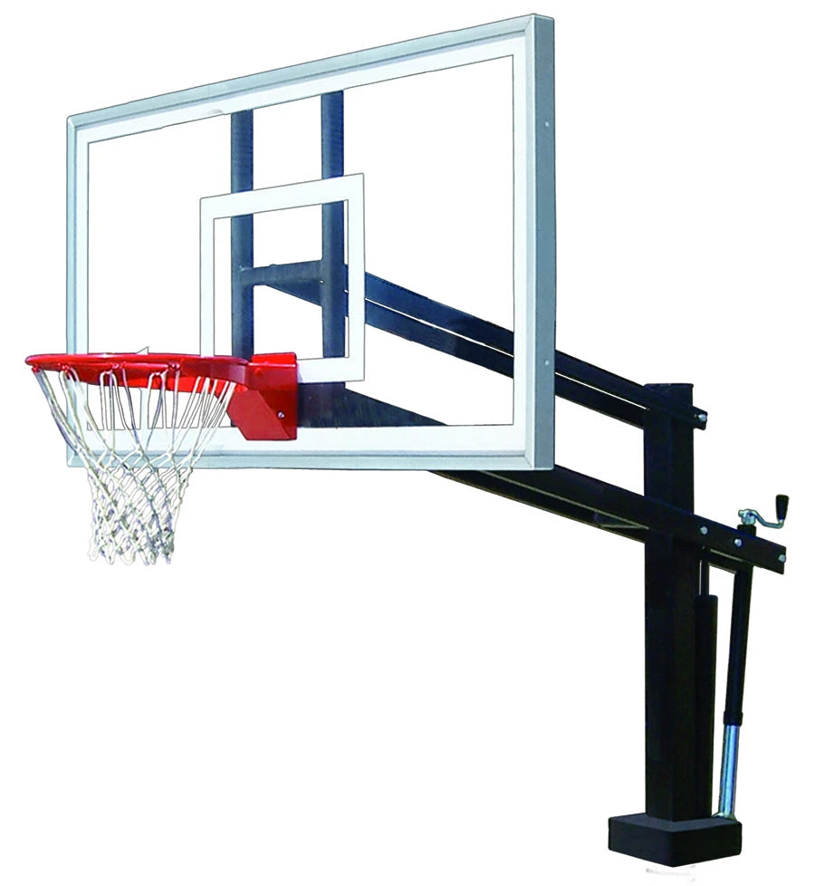 Poolside basketball goal with black pole and acrylic backboard