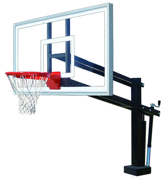 Poolside basketball goal with black pole and acrylic backboard