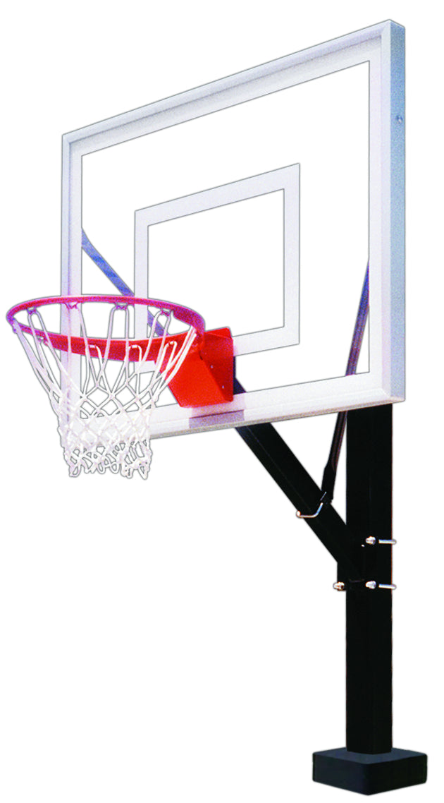 Poolside basketball goal with black pole and acrylic backboard