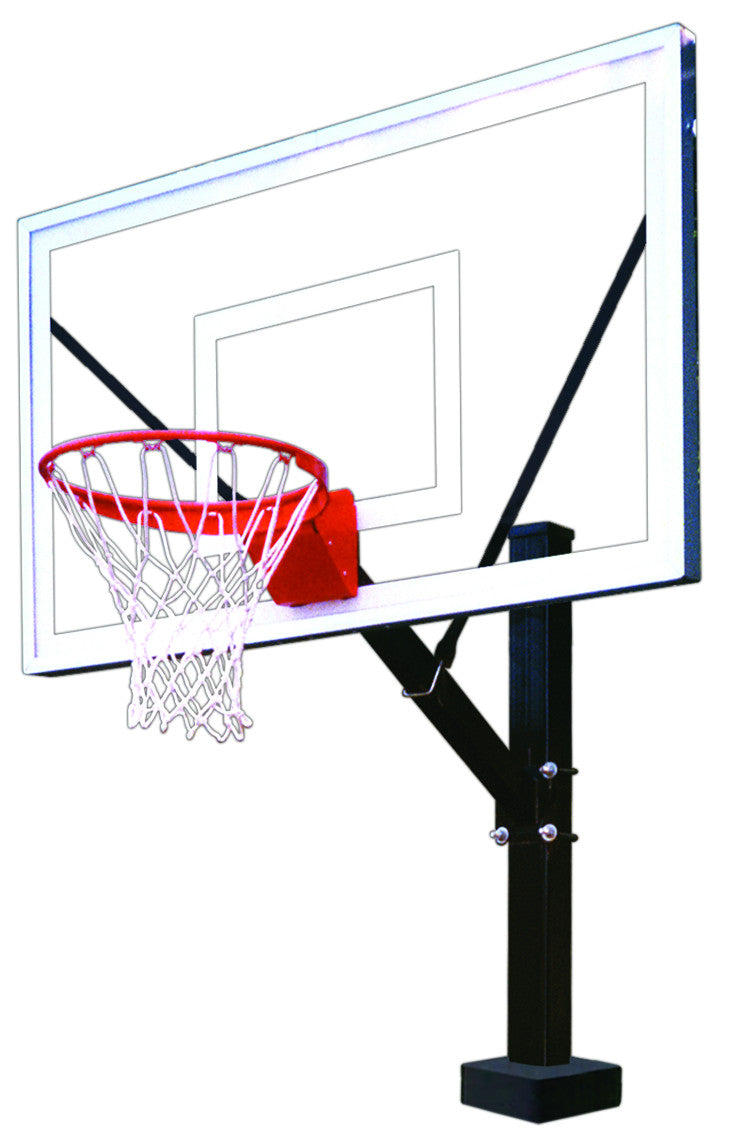 Poolside basketball goal with black pole and acrylic backboard