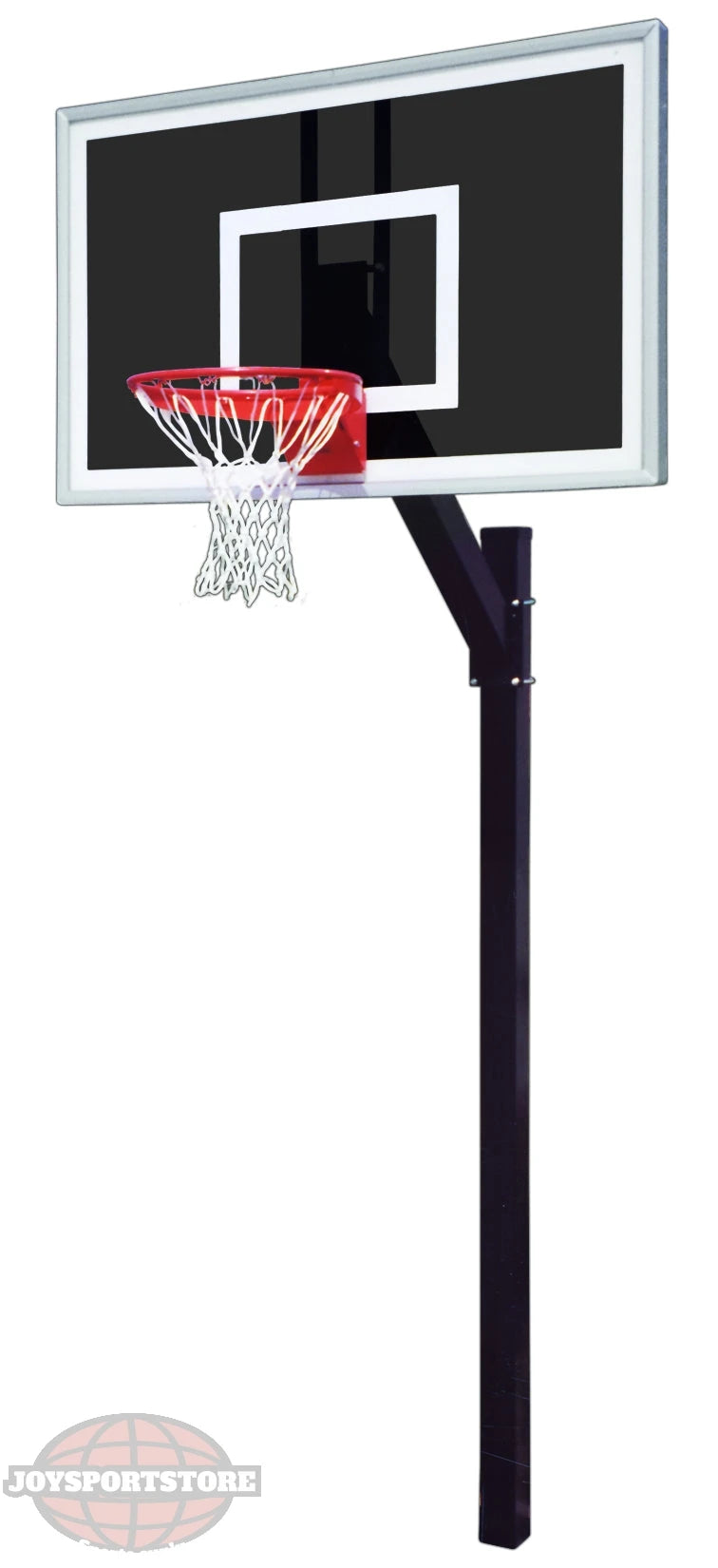 In ground adjustable basketball goal with smoked tempered glass backboard