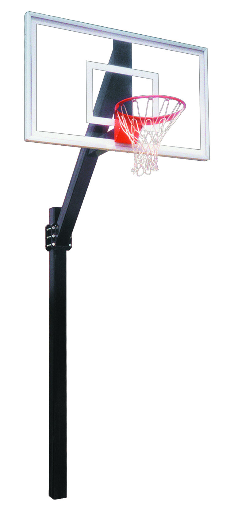 In ground adjustable basketball black post with basketball rim and acrylic backboard