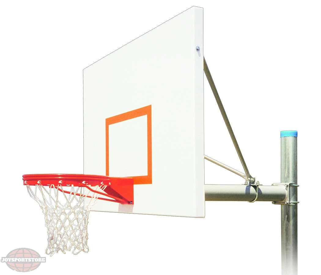 Steel basketball post with steel backboard and basketball rim
