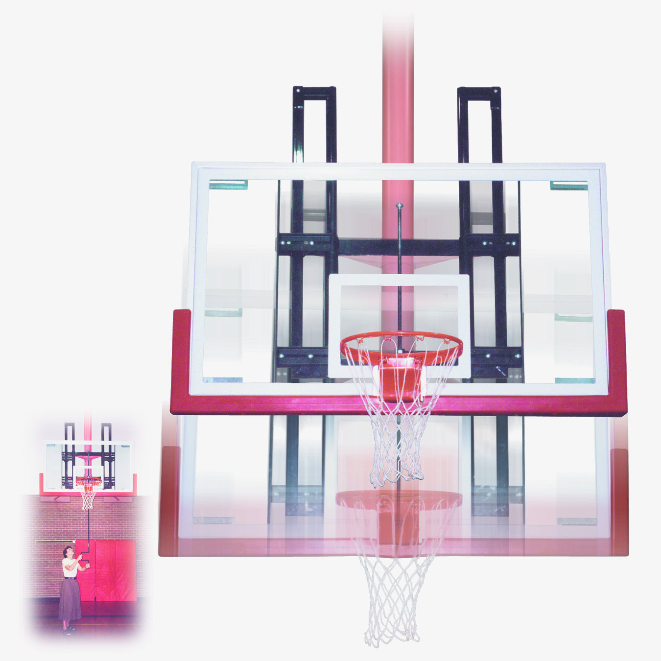 FIRST TEAM basketball hoop with clear basketball backboard and red rim for indoor play
