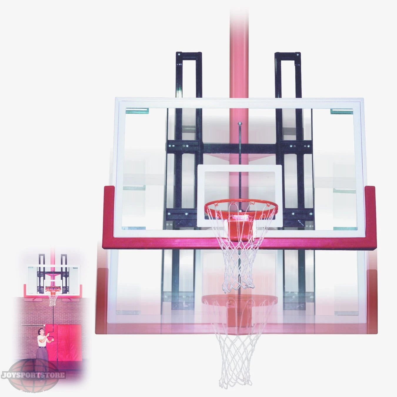 FIRST TEAM basketball hoop with clear basketball backboard and red rim for indoor play