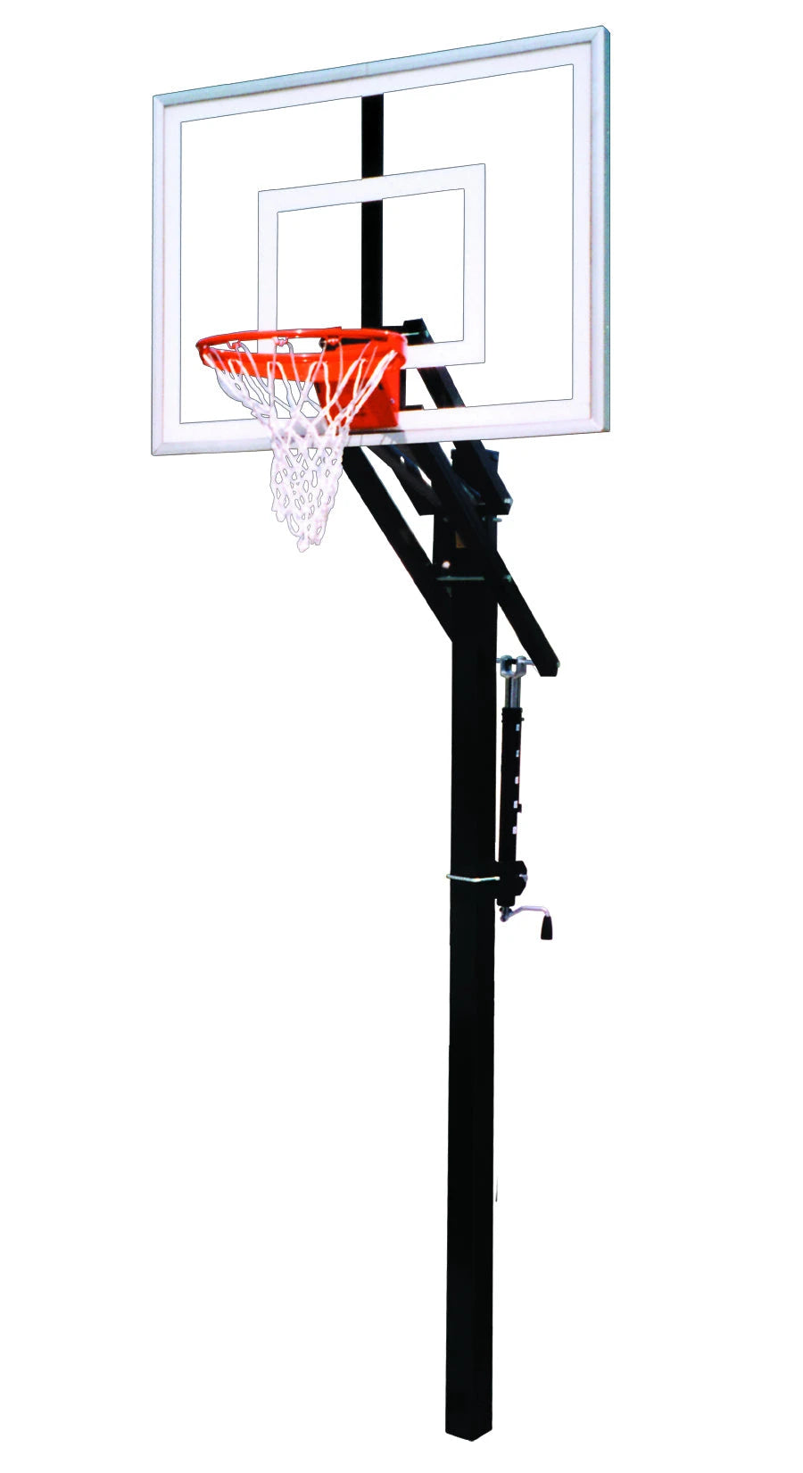 FIRST TEAM In Ground Basketball Hoop with clear backboard and red rim for outdoor basketball games