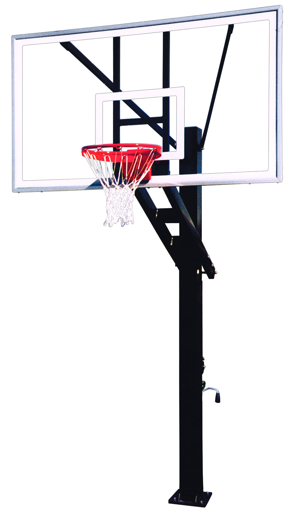 FIRST TEAM In Ground Basketball Hoop with clear backboard and red rim for outdoor play