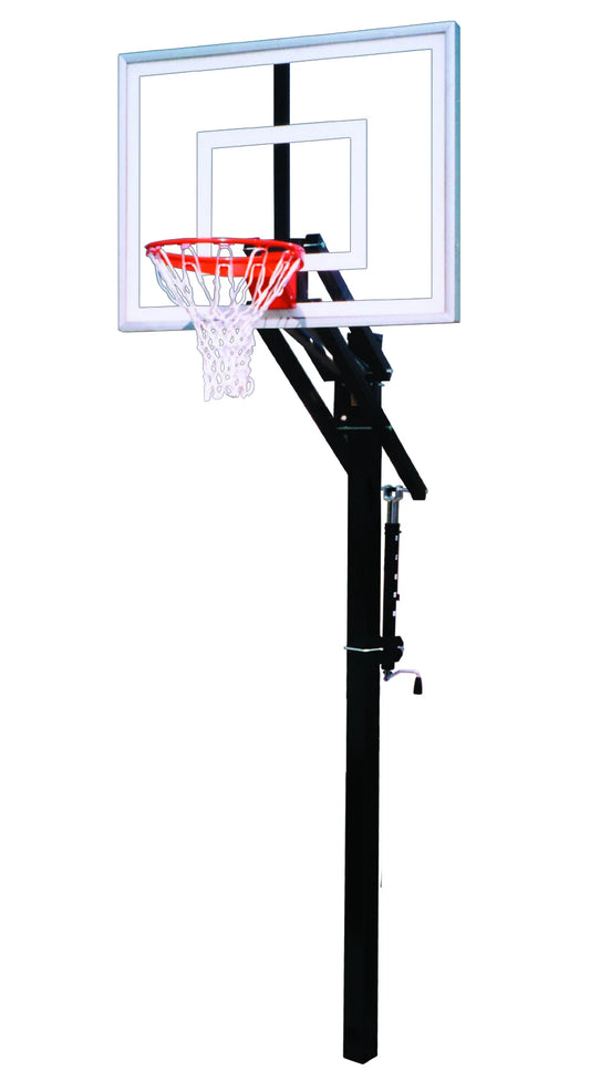 FIRST TEAM In Ground Basketball Hoop with clear backboard and red rim for outdoor play