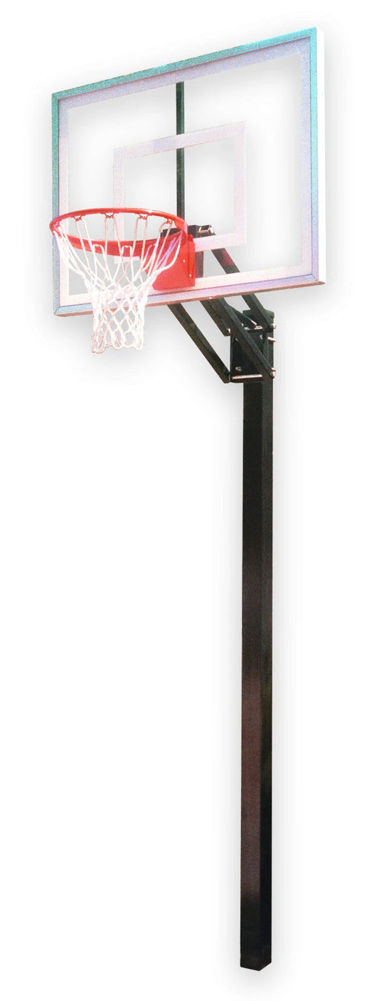 FIRST TEAM In Ground Basketball Hoop with clear backboard and red rim for outdoor basketball games