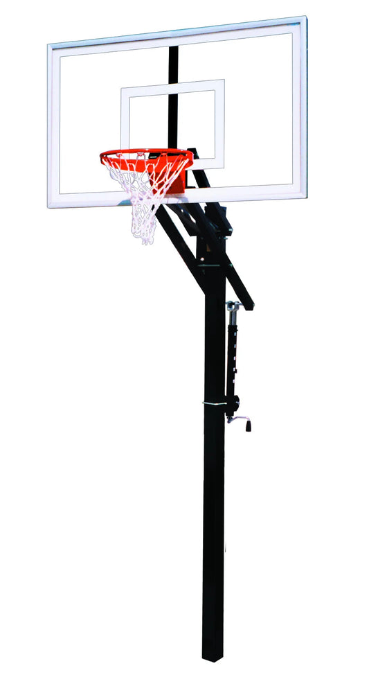 FIRST TEAM In Ground Basketball Hoop with clear backboard and red rim for outdoor play
