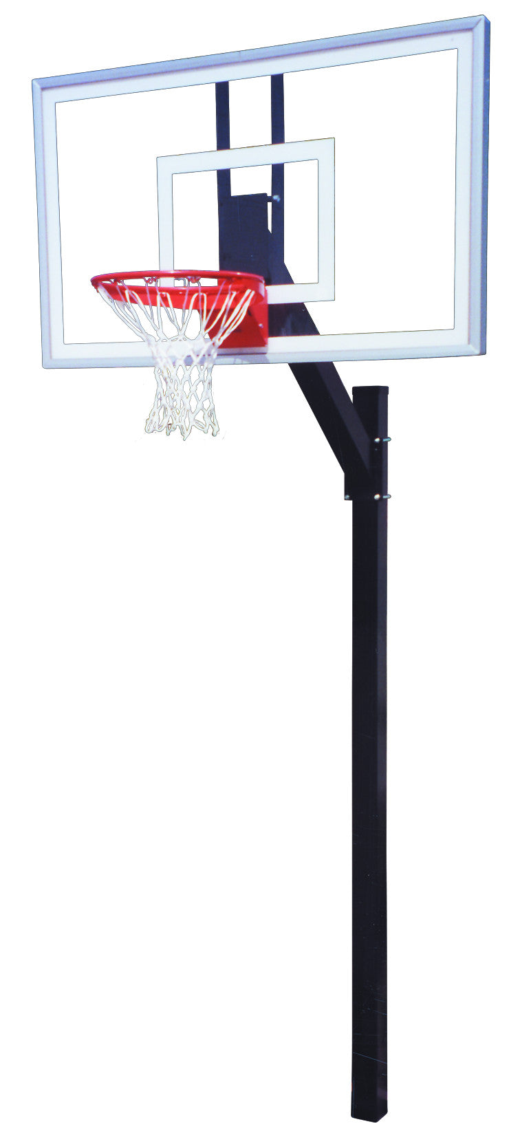 FIRST TEAM In Ground Basketball Hoop with clear backboard and red rim for outdoor play