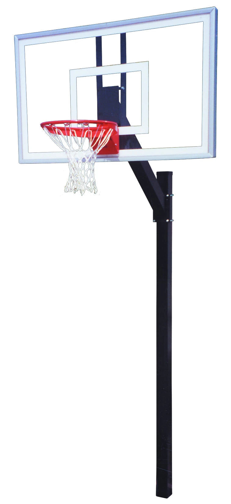 FIRST TEAM In Ground Basketball Hoop with clear backboard and red rim for outdoor play